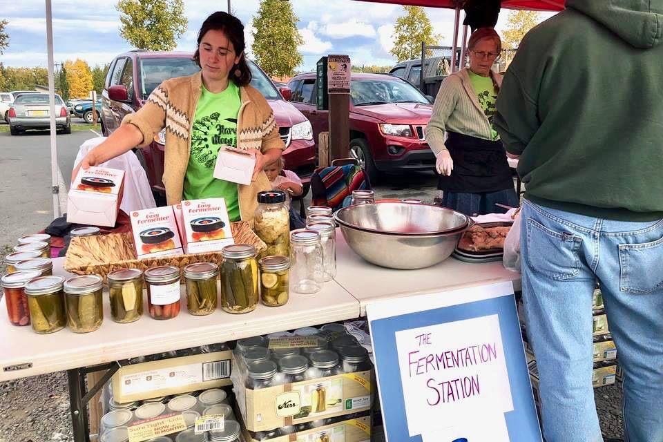 After buying produce, patrons could bring their vegetables to the Fermentation Station to learn how to preserve the harvest at the Harvest Moon Local Food Festival, on Saturday, Sept. 15, 2018, in Soldotna, Alaska. (Photo by Victoria Petersen/Peninsula Clarion)