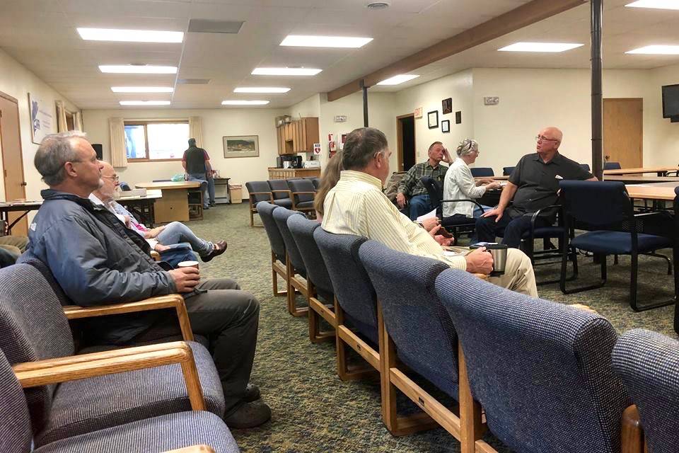 Brian Olson leads a meeting for the Borough Residents Against Annexation group on Thursday, Sept. 21, 2018, near Kenai, Alaska. (Photo by Victoria Petersen/Peninsula Clarion)