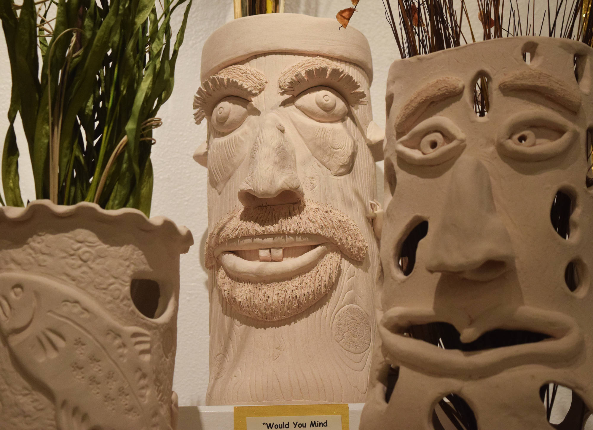 An unfinished clay pot sits on display Thursday evening at the “Clay on Display” exhibit at the Kenai Fine Art Center. (Photo by Joey Klecka/Peninsula Clarion)