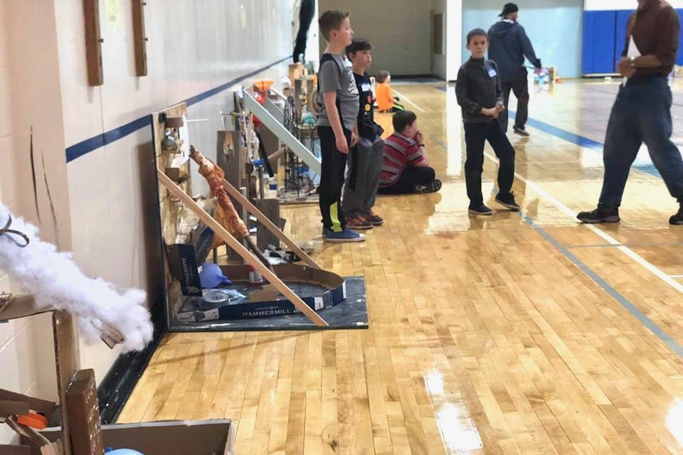 Student projects lay idle at the problem solving competition, Mind A Mazes, on Saturday, Oct. 13, 2018, in Soldotna, AK. (Photo by Victoria Petersen/Peninsula Clarion)