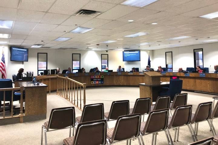The Kenai Peninsula Borough School District Board of Education meets to discuss school safety during a work session on Monday, Oct. 15, 2018, in Soldotna, AK. (Photo by Victoria Petersen/Peninsula Clarion)