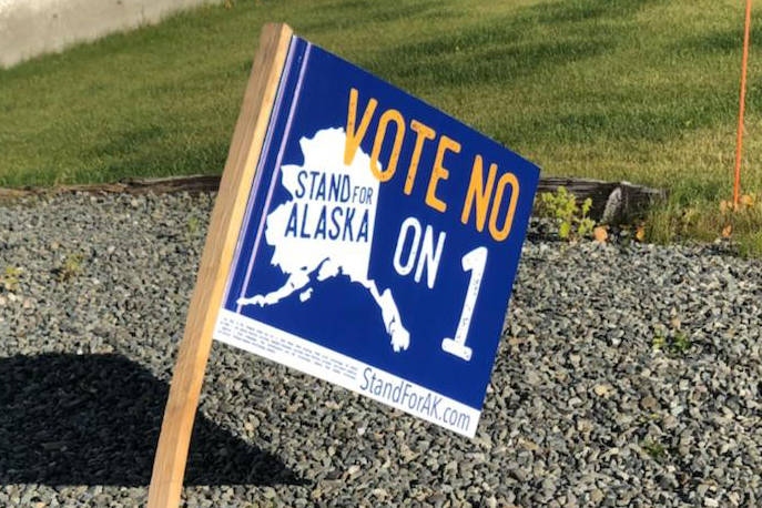 A sign opposing the Stand for Salmon ballot initiative in photographed on Tuesday, Sept. 25, 2018 in Kenai, Alaska. (Photo by Victoria Petersen/Peninsula Clarion)