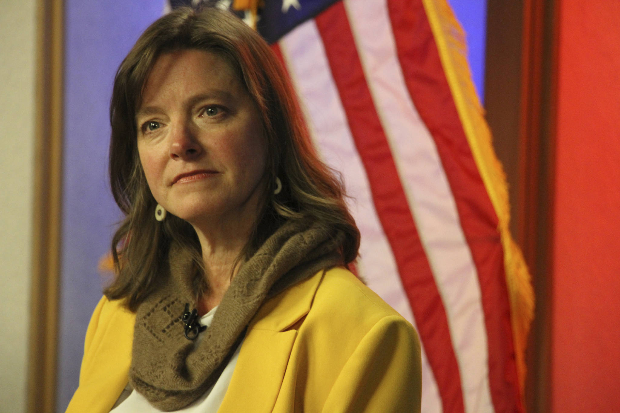 Alyse Galvin, an independent, is shown prior to a debate Friday, Oct. 26, 2018, in Anchorage, Alaska. Galvin is challenging U.S. Rep. Don Young, a Republican who has been in office since 1973. (AP Photo/Mark Thiessen)                                Alyse Galvin, an independent, is shown prior to a debate Friday, Oct. 26, 2018, in Anchorage, Alaska. Galvin is challenging U.S. Rep. Don Young, a Republican who has been in office since 1973. (AP Photo/Mark Thiessen)