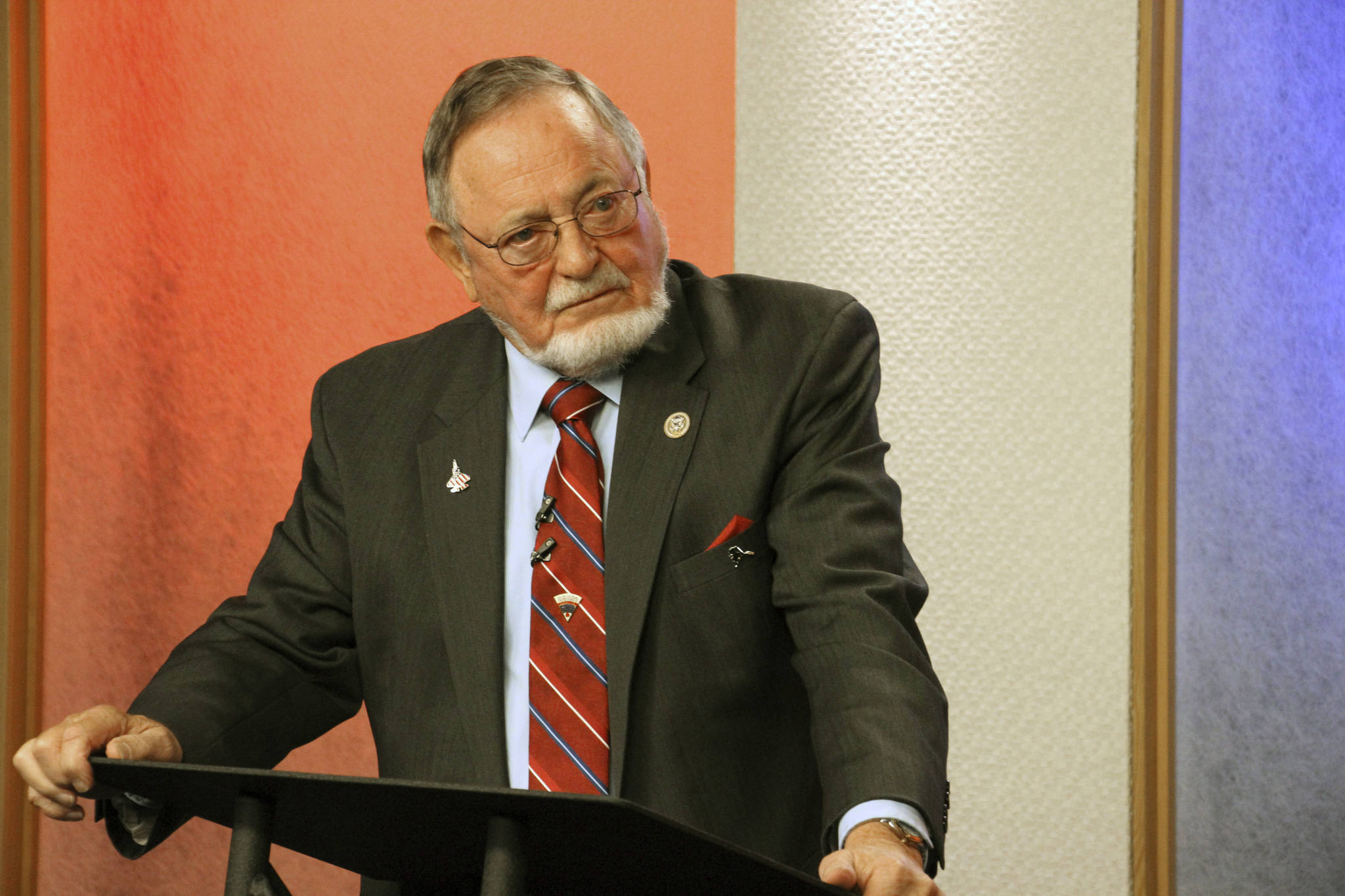 U.S. Rep. Don Young, a Republican, is shown prior to a debate Friday, Oct. 26, 2018, in Anchorage, Alaska. Young is being challenged by Alyse Galvin, an independent who won the Alaska Democratic primary. (AP Photo/Mark Thiessen)