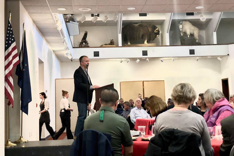 Senator Dan Sullivan spoke at a joint Soldotna, Kenai Chamber Luncheon, Thursday, Nov. 8, 2018, in Kenai, Alaska, at the Kenai Visitor’s Center. (Photo by Victoria Petersen/Peninsula Clarion).