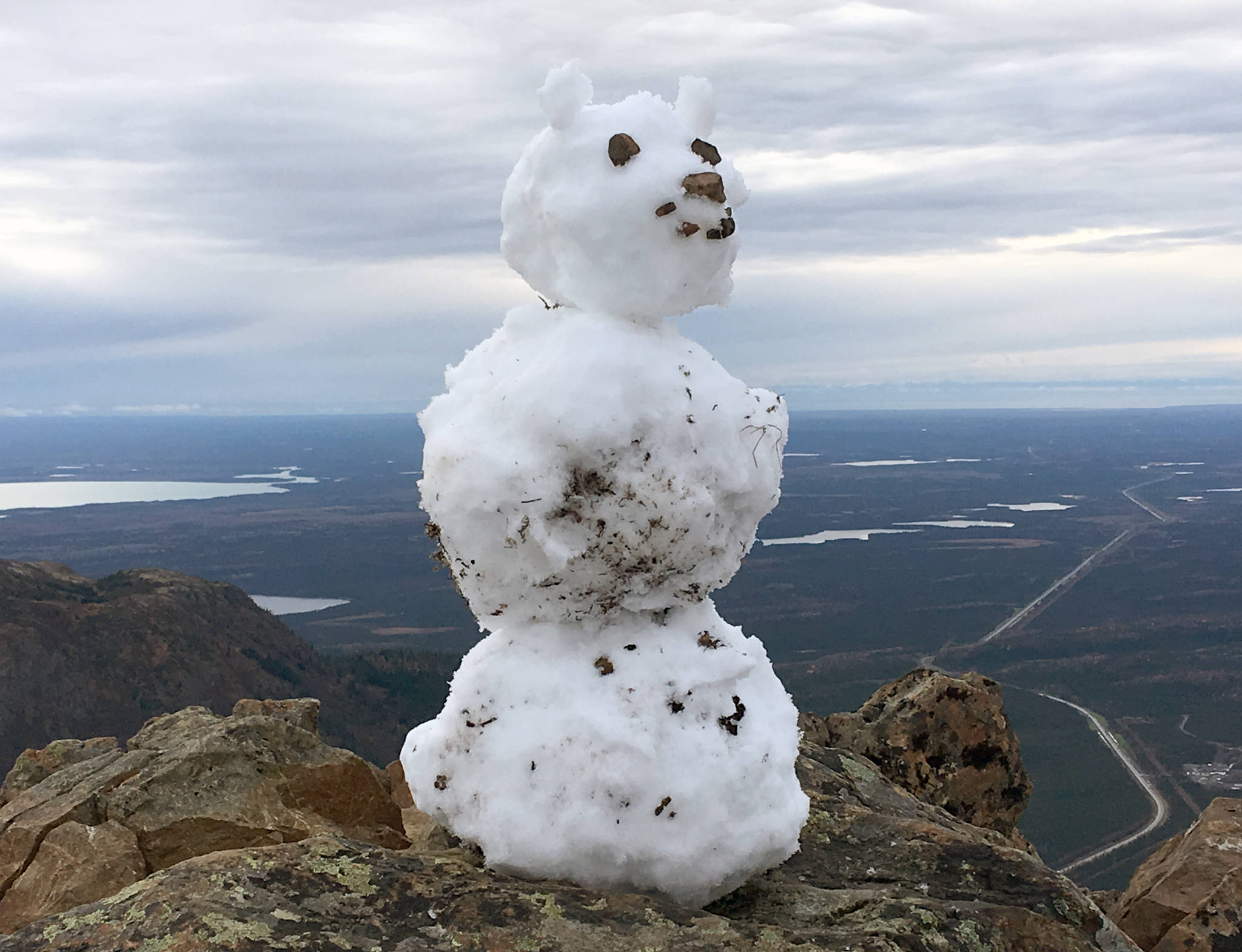 Anyone wanting to see snow on the Kenai Peninsula has had to climb high to get it, as this photo from Oct. 14, 2018, in the Mystery Hills shows. (Photo by Jeff Helminiak/Peninsula Clarion)