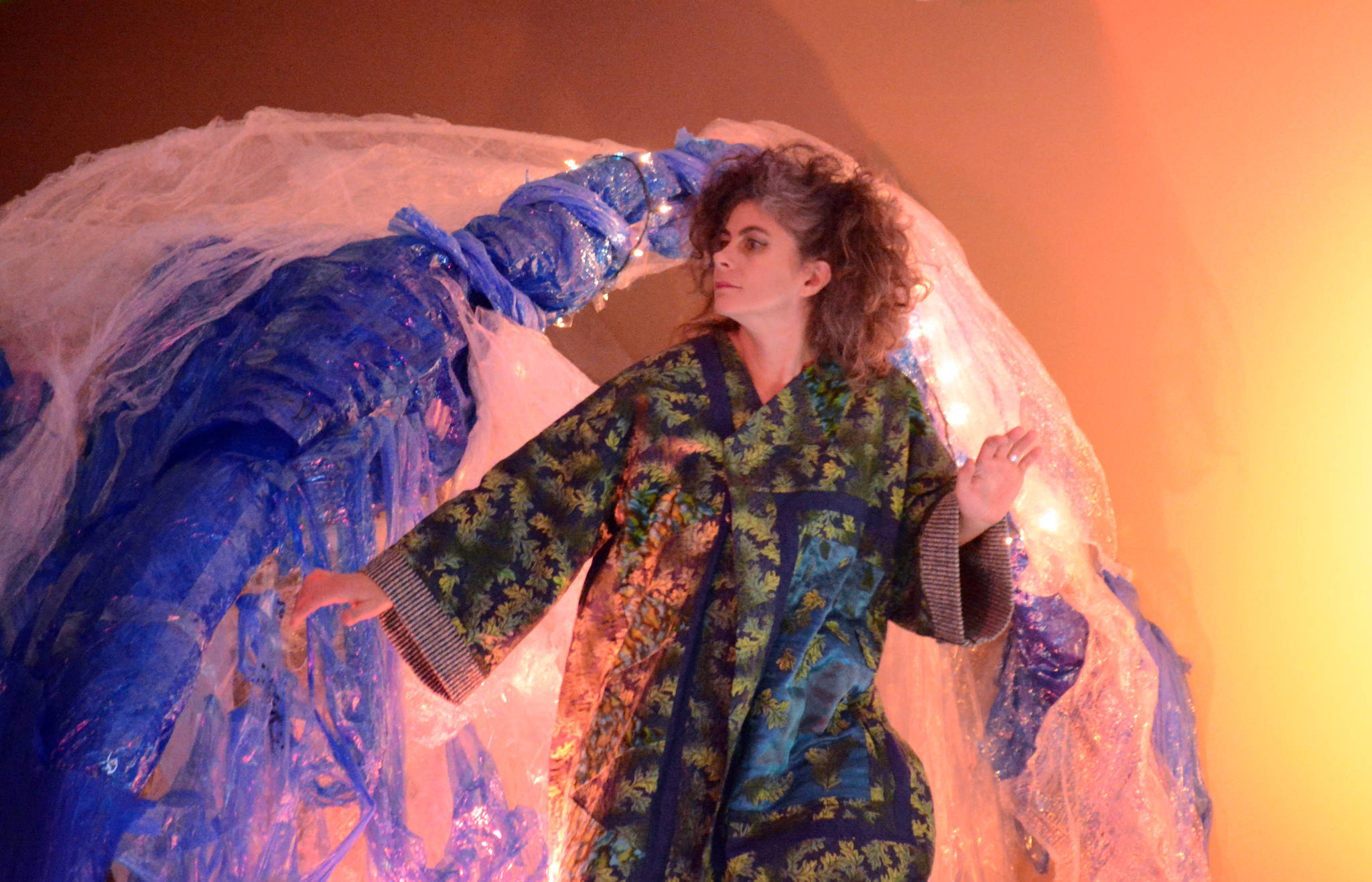 <span class="neFMT neFMT_PhotoCredit">Photo by Michael Armstrong/Homer News</span>                                Christine Kulcheski wears a 1980s era jacket by Linda Skelton at the 2018 Wearable Arts last Saturday.