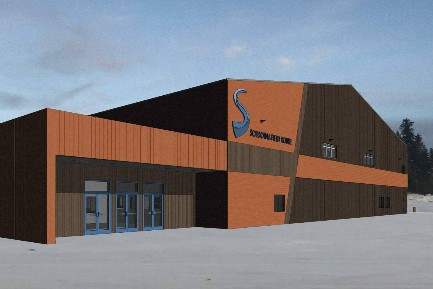 A rendering of the proposed Soldotna Regional Sports Complex field house. The Soldotna City Council will introduce legislation Wednesday to ask the voters if the city should borrow $10 million in the form of a bond to build the field house. (City of Soldotna)