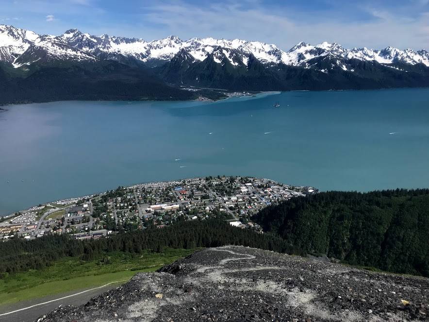 Seward is looking towards Resurrection Bay, seen here from the top of Mt. Marathon in Seward, to heat four city buildings through a heat pump system. (Photo by Kat Sorensen/Peninsula Clarion)