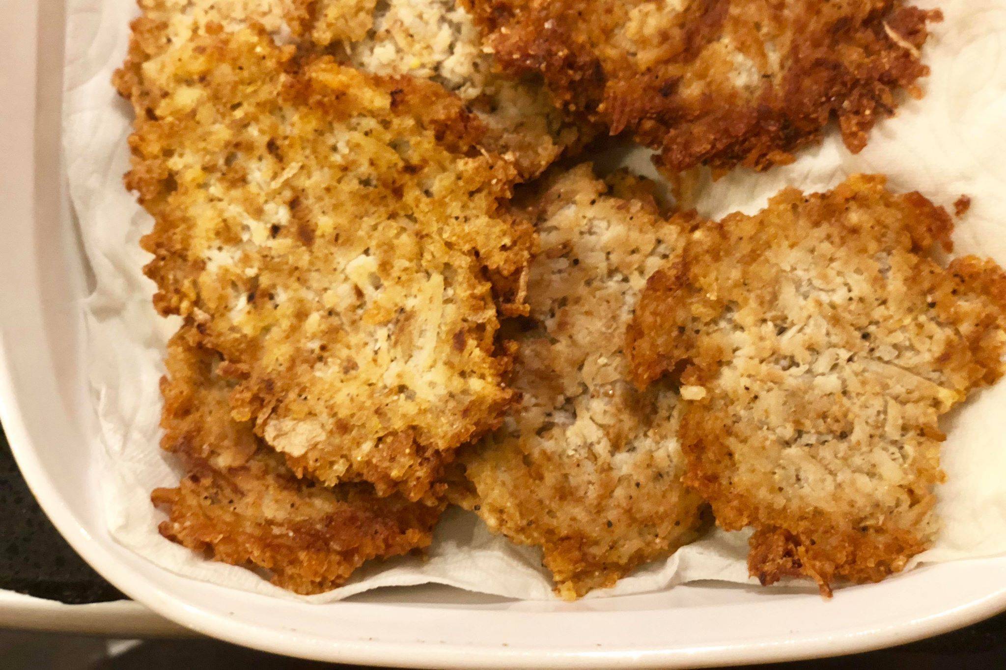 Sarah Superman’s latkes, or potato pancakes, are displayed for Hanukkah, on Dec. 1, 2018, in Kenai, Alaska. (Photo by Victoria Petersen/Peninsula Clarion)