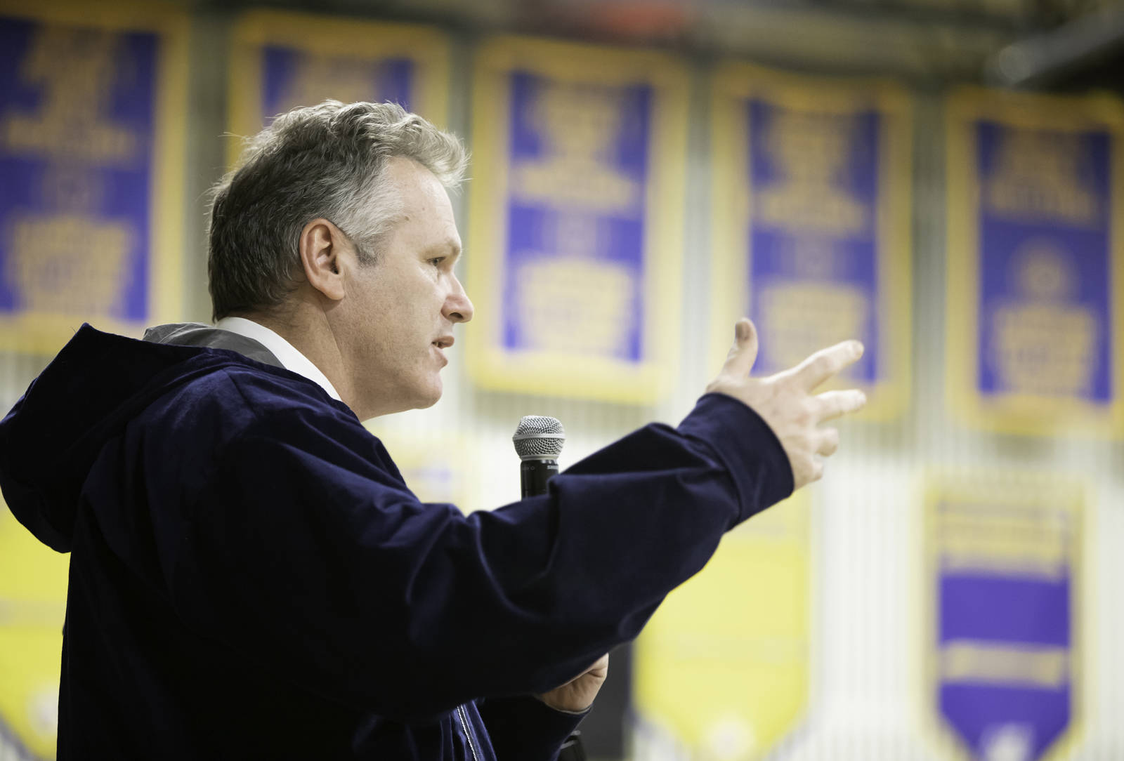 Gov. Mike Dunleavy speaks to the crowd in Noorvik after being sworn in earlier on Dec. 3 in Kotzebue. (Photo/Stanley Wright/Office of the Governor)