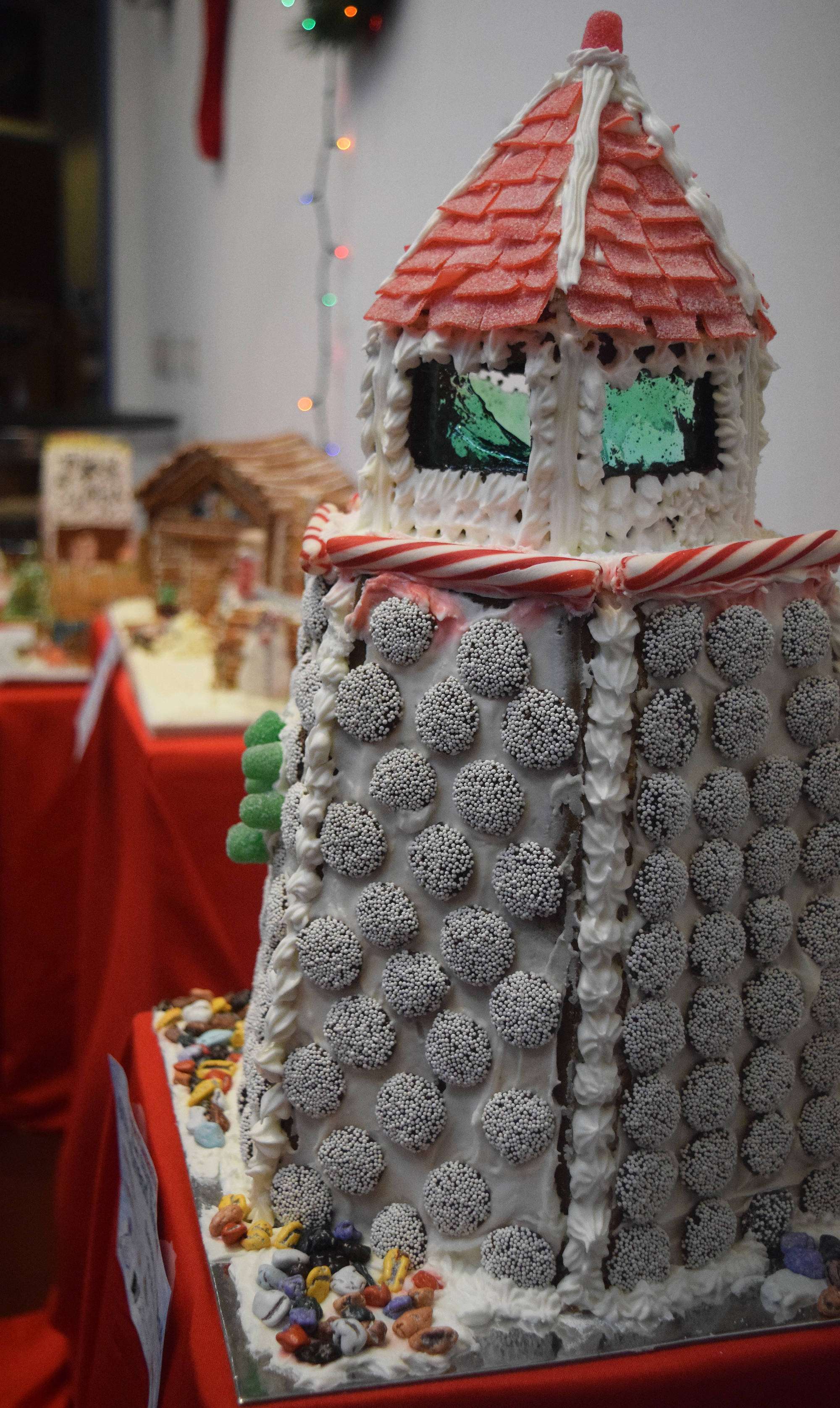 An entry by Sarah Roberts sits on display in the Kenai Chamber of Commerce and Visitor Center gingerbread house contest. The gingerbread houses will be on display until Dec. 21 in the visitor center. (Photo by Joey Klecka/Peninsula Clarion)