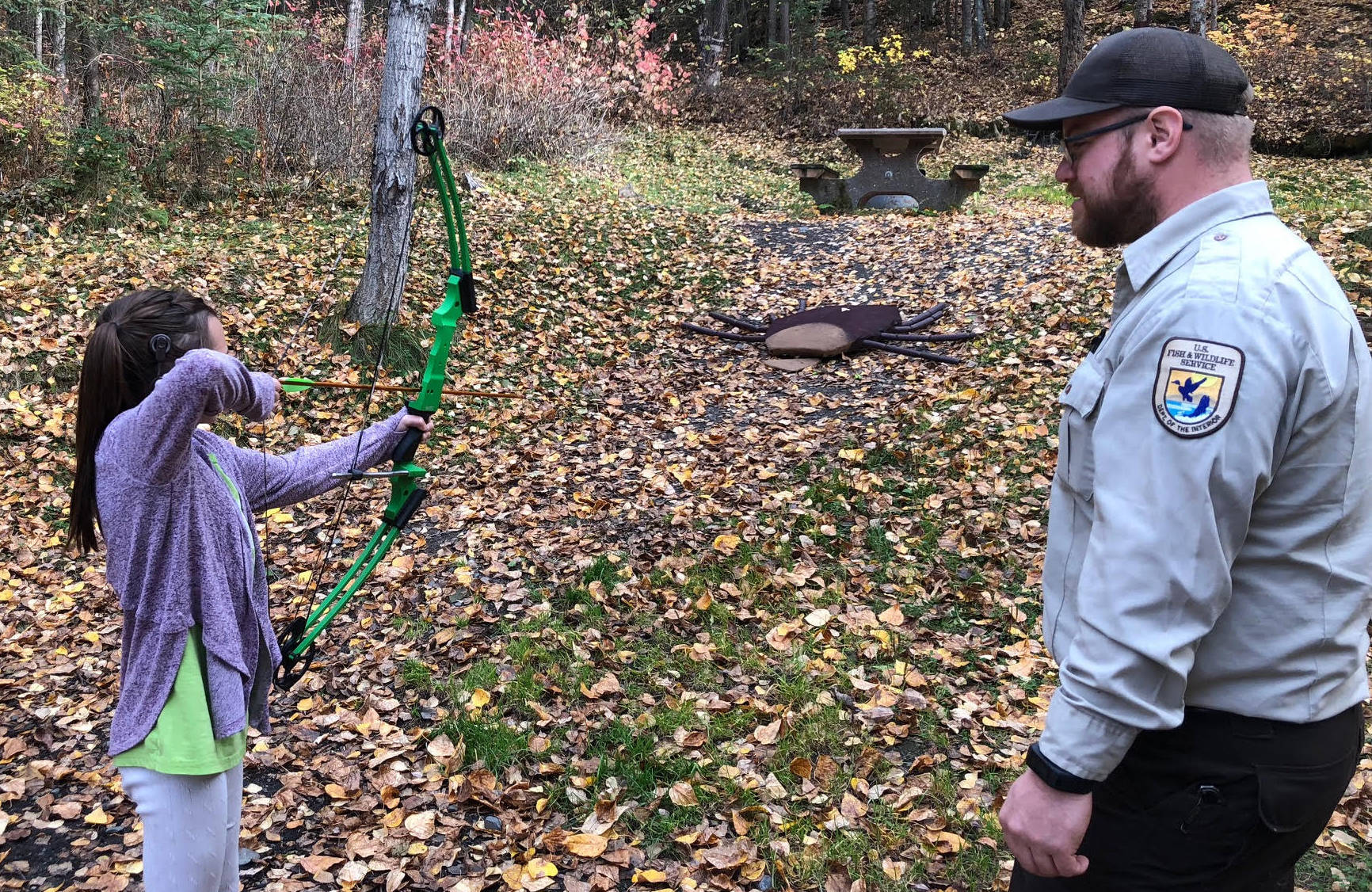 Participants at the 2018 Termination Dust Celebration took aim at invasive species like ticks and earthworks while learning archery skills. (Photo by Leah Eskelin/USFWS)