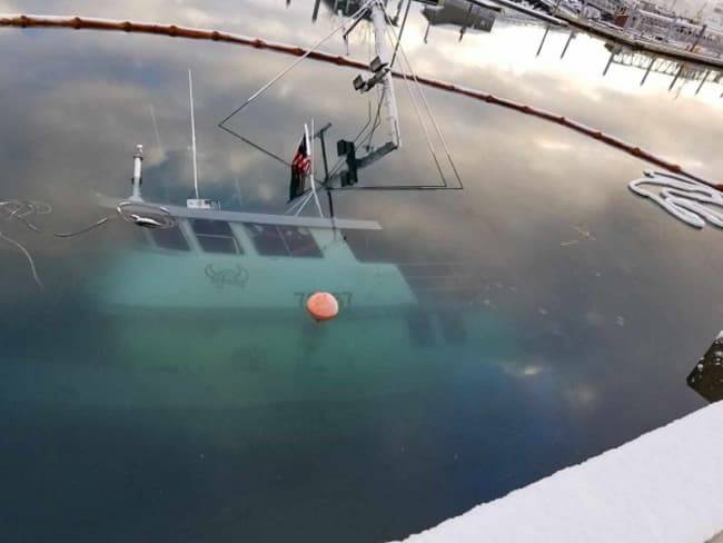 The F/V Nordic Viking sank in the Seward Harbor last week. (Photo courtesy of Alaska Department of Environmental Conservation)