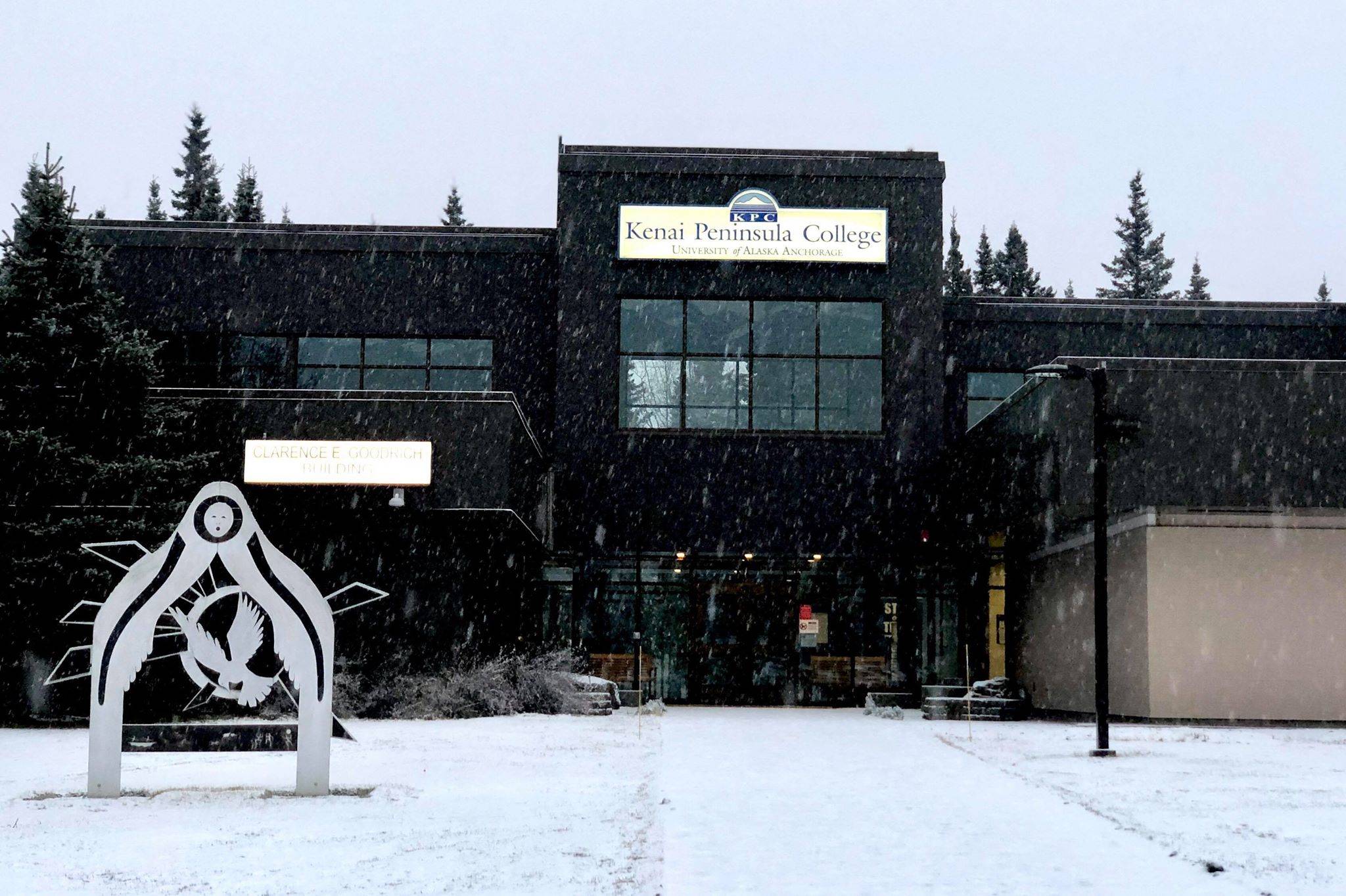 Kenai Peninsula College’s Kenai River Campus in the snow, on Tuesday, Dec. 11, 2018, near Soldotna, Alaska. (Photo by Victoria Petersen/Peninsula Clarion)