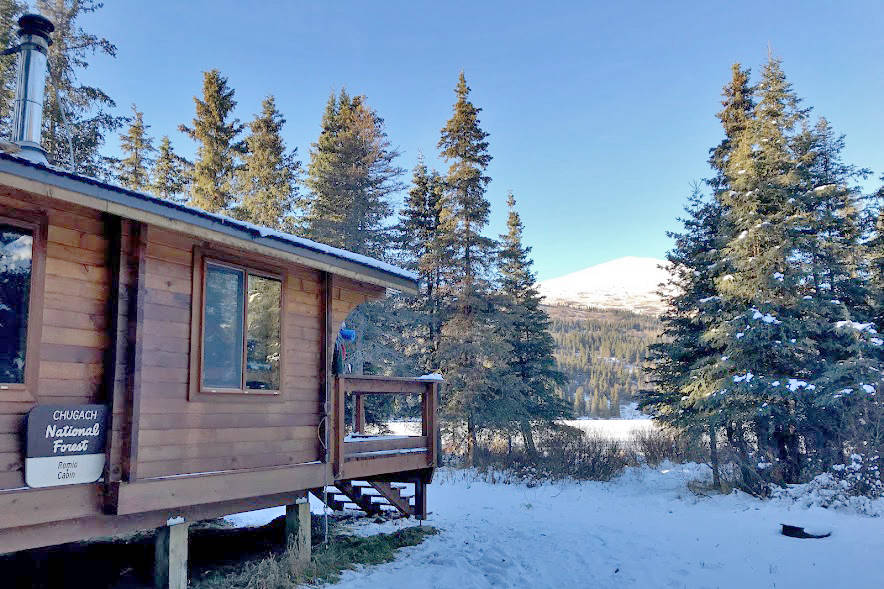 Romig Cabin, seen here in Nov. 2017, is located off of Resurrection Trail on Juneau Lake. (Photo by Kat Sorensen/Peninsula Clarion)