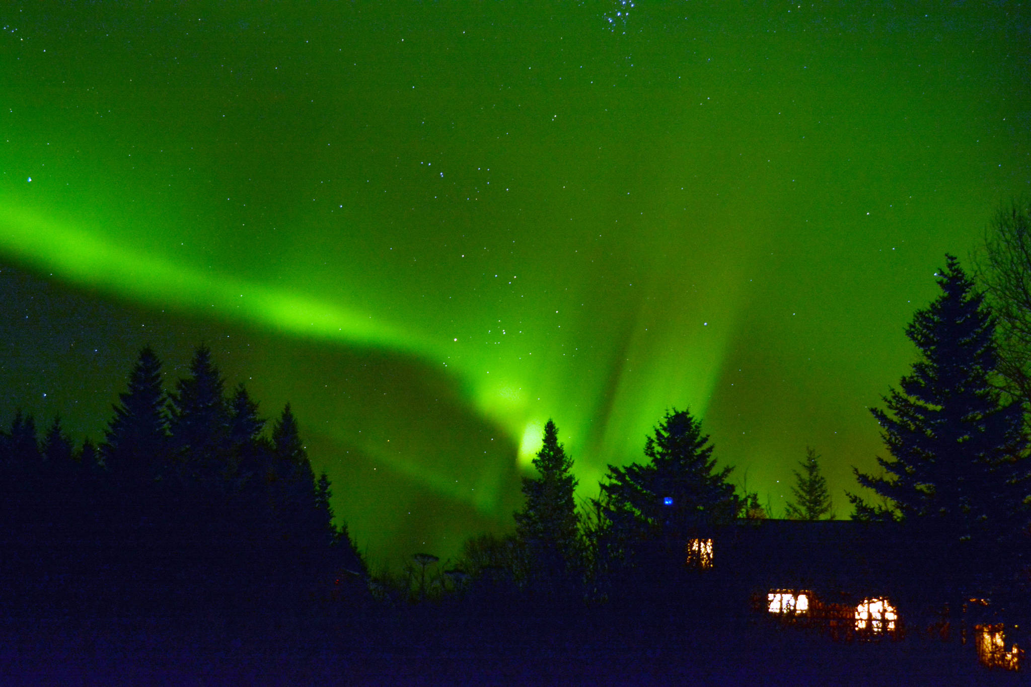 Northern lights shine over Diamond Ridge on Nov. 4, in Homer. (Photo by Michael Armstrong/Homer News)                                Northern lights shine over Diamond Ridge about 8:30 p.m. Sunday, Nov. 4, in Homer, Alaska. (Photo by Michael Armstrong/Homer News)