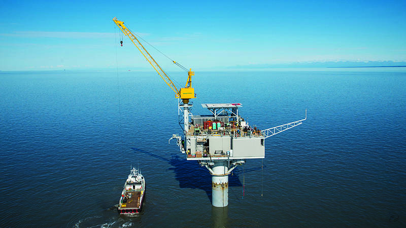 Furie Operating Alaska’s Julius R Platform, installed last year in Cook Inlet, is now producing more than 13 million cubic feet of natural gas for several Southcentral utilities. The company has busy drilling plans for 2017, including a search for untapped oil reserves. (Photo/Courtesy/ Furie Operating Alaska)                                Furie Operating Alaska’s Julius R Platform stands in Cook Inlet. (Photo/Courtesy/ Furie Operating Alaska)