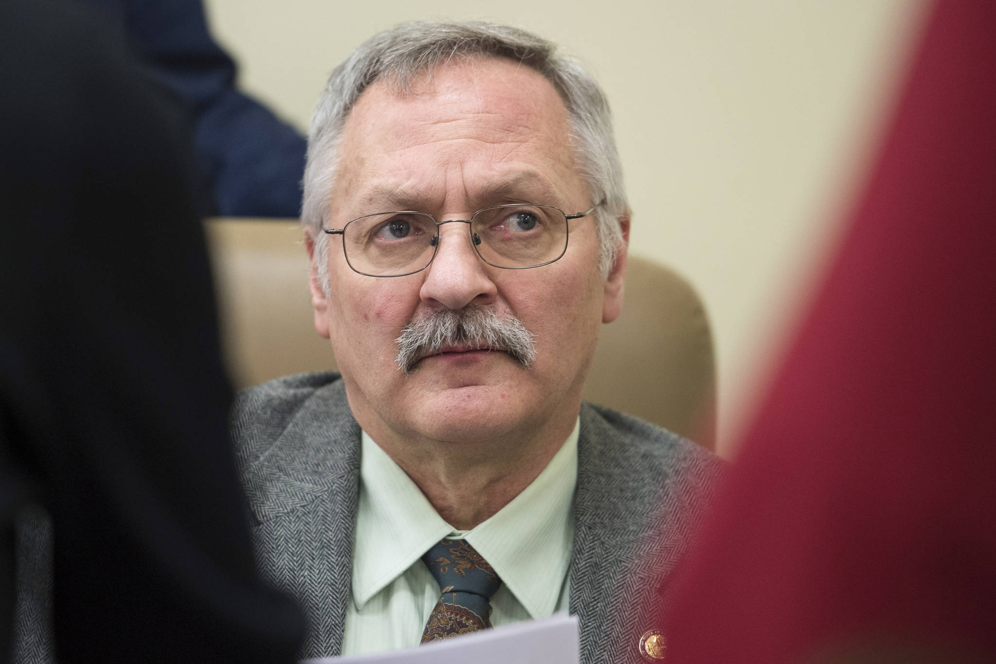 Rep. Dave Talerico, R-Healy, speaks to reporters at a House Republican Caucus press conference at the Capitol on Monday, Jan. 21, 2019. (Michael Penn | Juneau Empire)