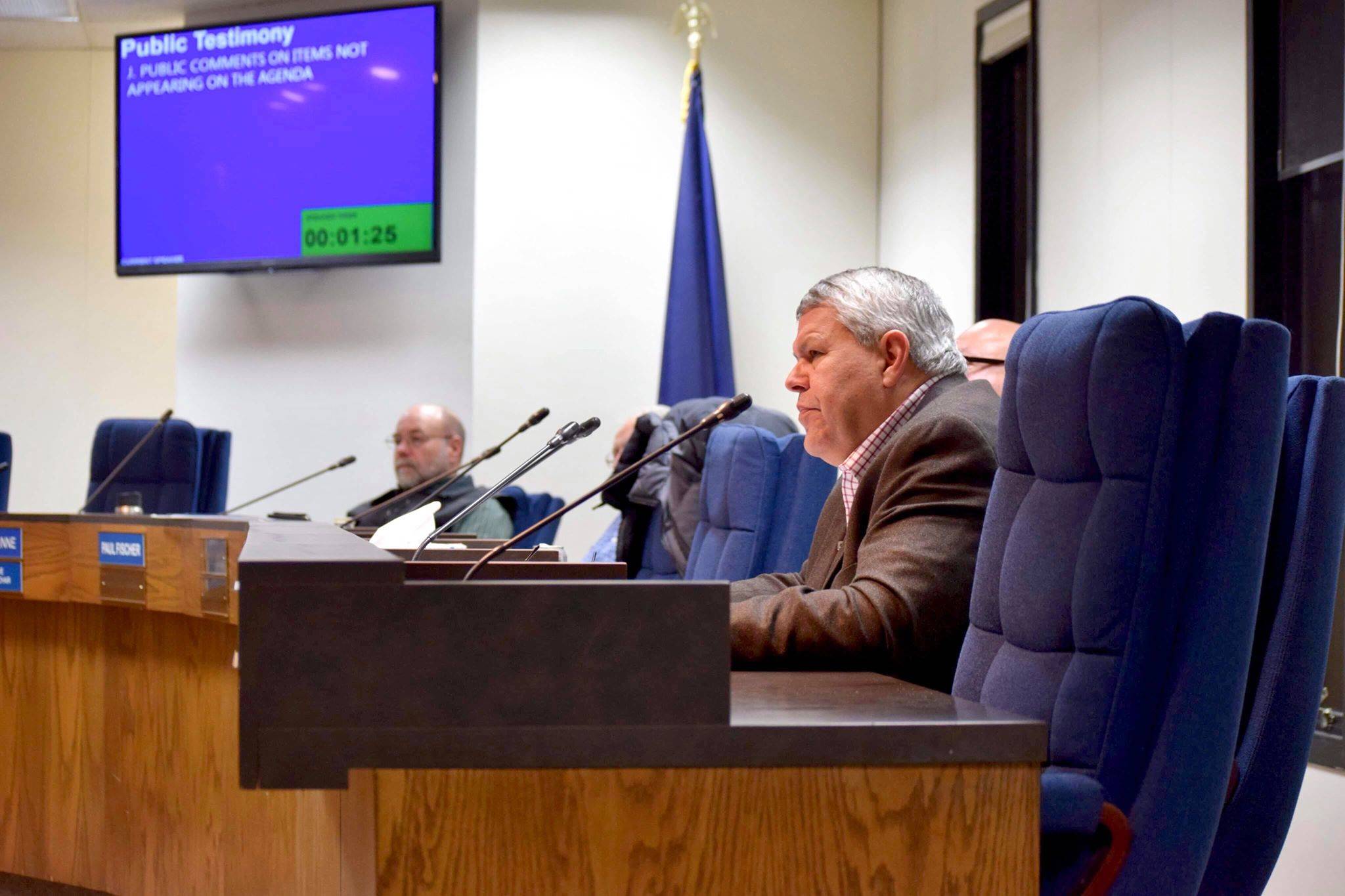Kenai Peninsula Borough Mayor Charlie Pierce speaks at the Tuesday, Jan. 8 assembly meeting in Soldotna. (Photo by Brian Mazurek/Peninsula Clarion)
