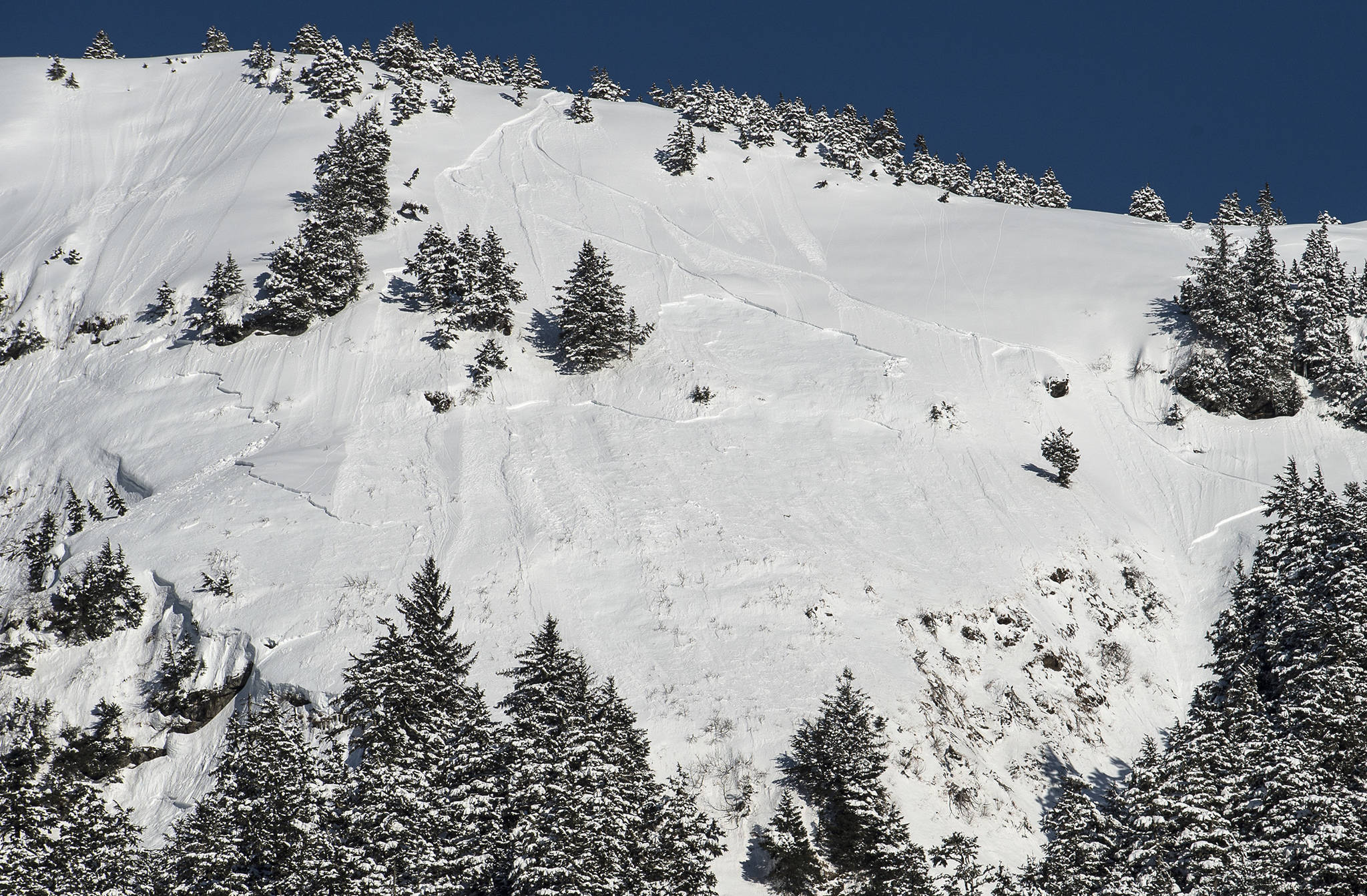 An area known as Showboat shows where a skier triggered an avalanche on Saturday, March 4, 2017. He was taken to Bartlett Regional Hospital. The area is outside of the Eaglecrest Ski Area boundary.