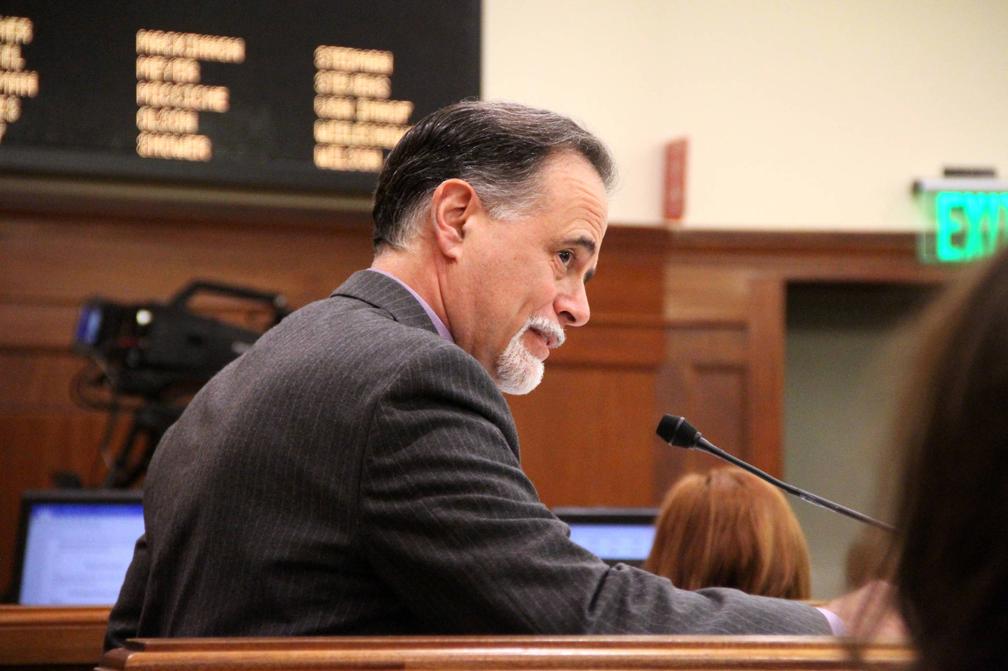 Sen. Peter Micciche, R-Soldotna, prepares to open a floor session of the Alaska Senate on April 27, 2018. (Daniel McDonald | Alaska Senate Majority)