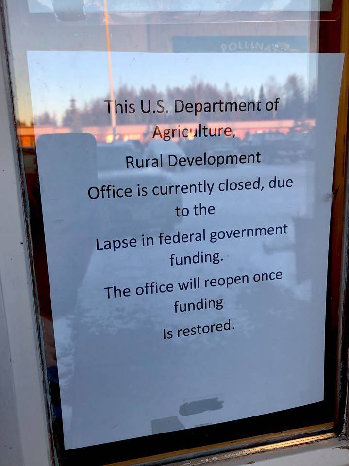 The U.S. Department of Agriculture and Rural Development office in Kenai, Alaska, remains closed during the partial government shutdown on Thursday. (Photo by Victoria Petersen/Peninsula Clarion)