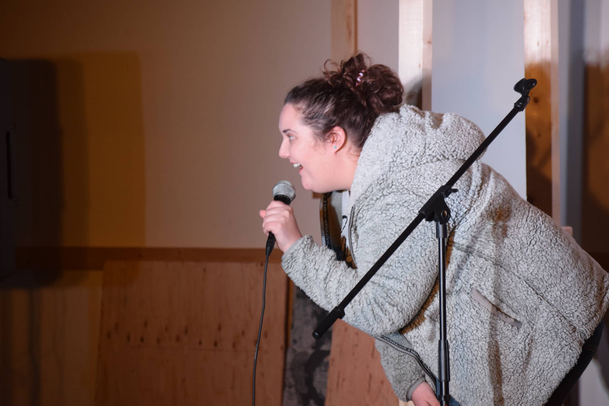 Kenai comedian Nikki Stein performs her routine at the Kenai Performers Theater on Thursday. (Photo by Brian Mazurek/Peninsula Clarion)