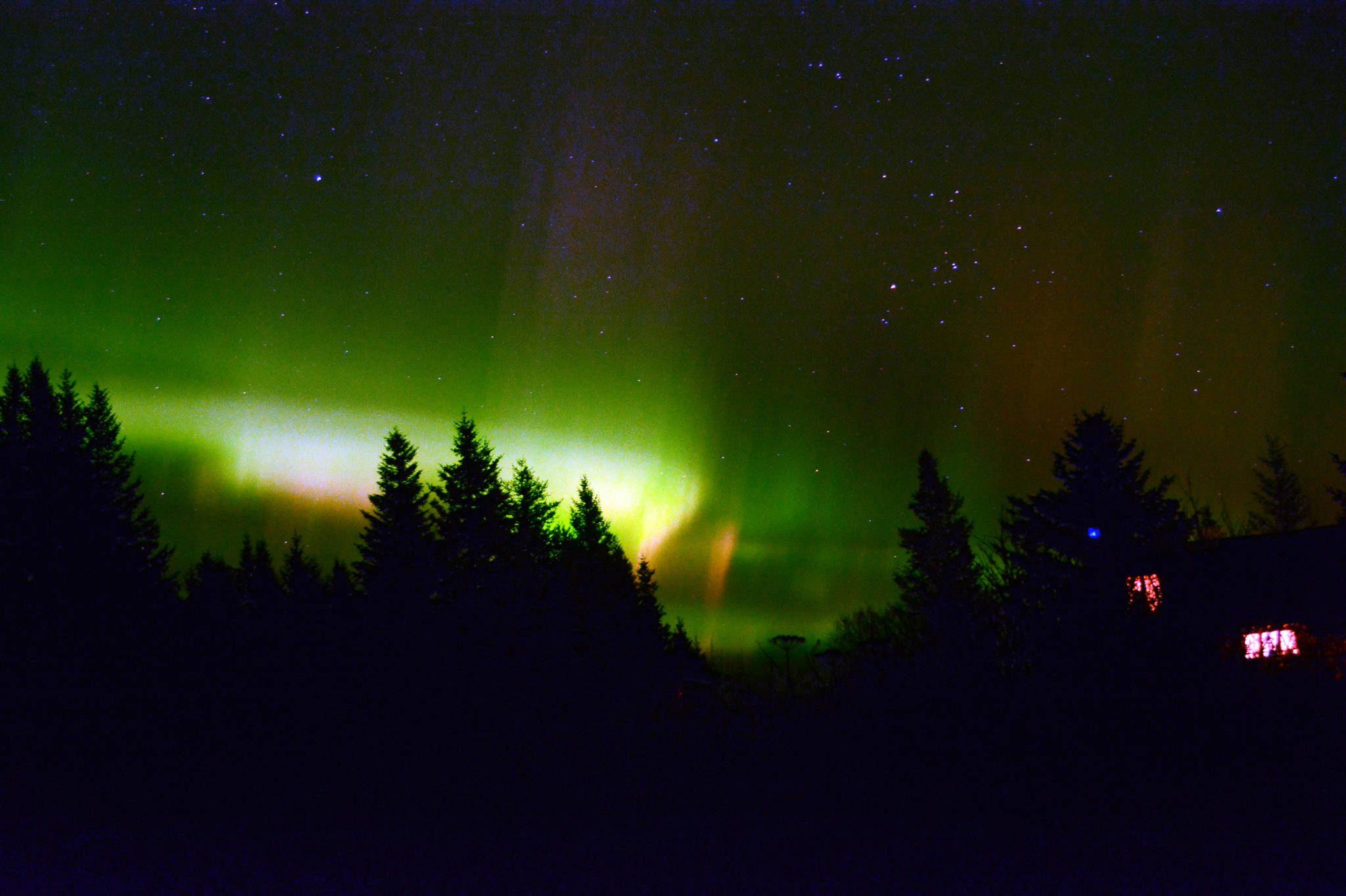 Northern lights shine over Diamond Ridge about 8:30 p.m. Sunday, Nov. 4, in Homer, Alaska. (Photo by Michael Armstrong/Homer News)