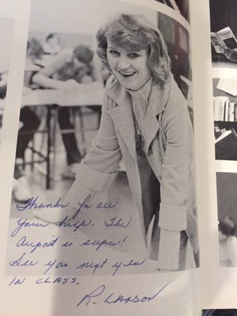 A photo of Renae Larson, the art teacher behind the airport mural project, from Melanie Beverly’s Kenai Central High School yearbook. (Photo courtesy of Melanie Beverly)