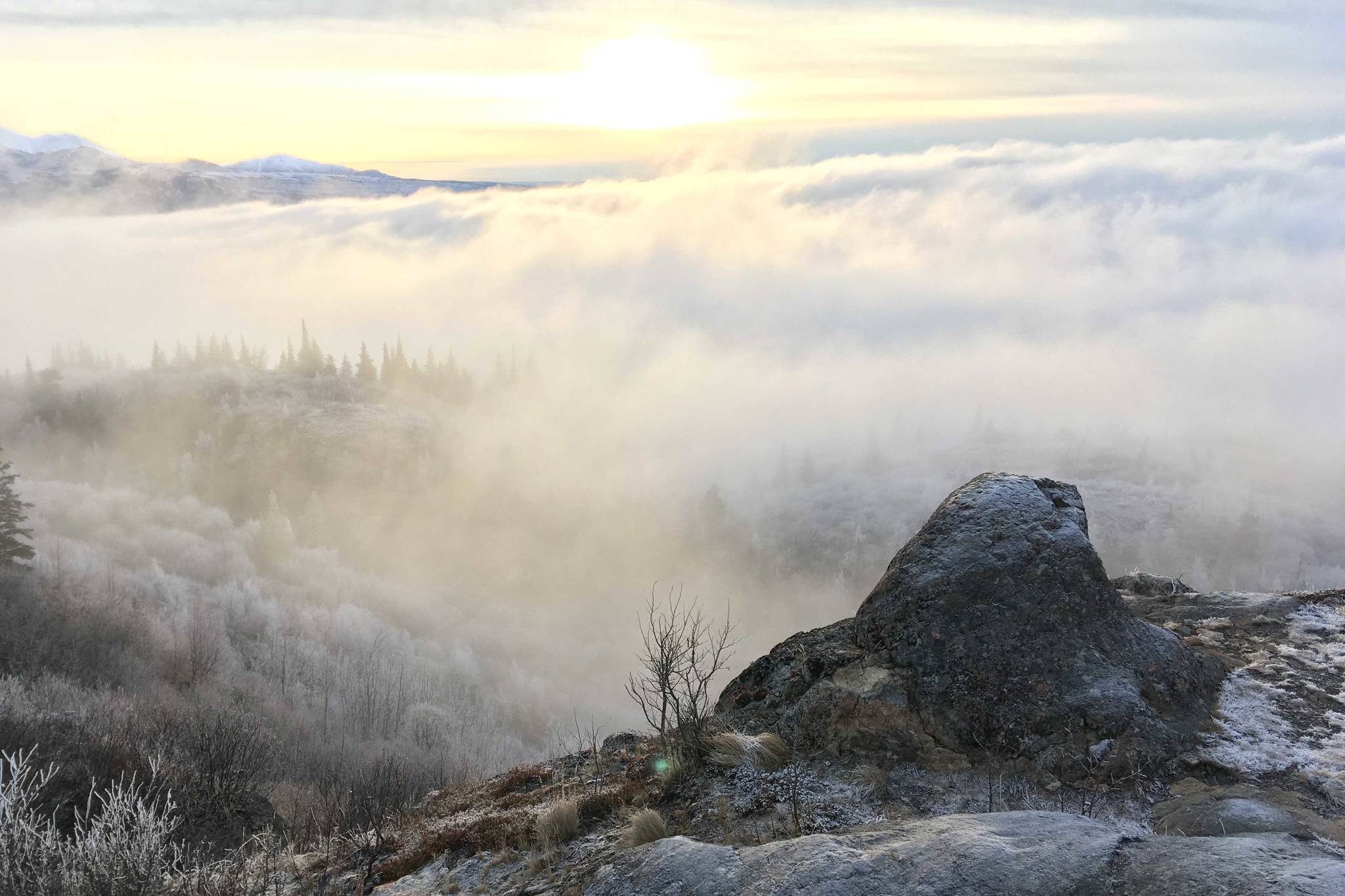 The summit of Vista Trail on Skilak Loop Road, seen Nov. 23, 2018, while waiting for skiing to come to the central Kenai Peninsula. (Photo by Jeff Helminiak/Peninsula Clarion)