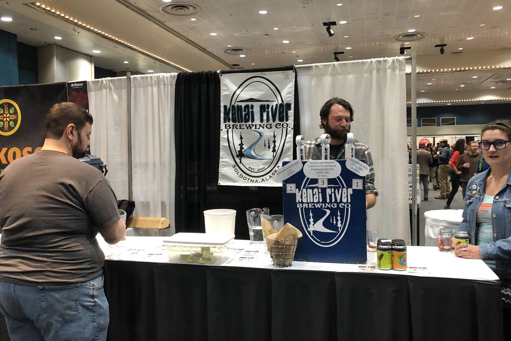 Local breweries, including St. Elias, Kassiks, Kenai river Brewing, participate in the 25th annual Great Alaska Beer and Barelywine festival in Anchorage, on Saturday. (Photo by Victoria Petersen/Peninsula Clarion)