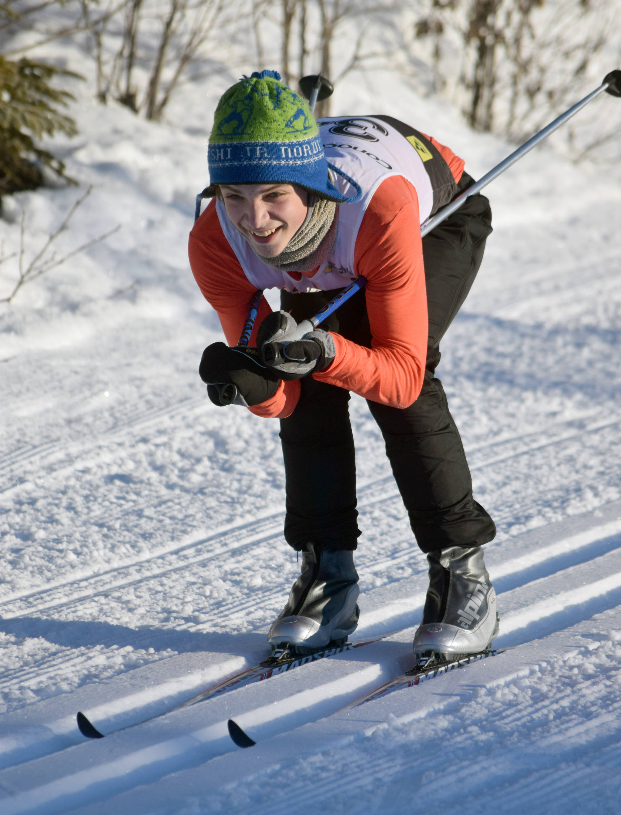 Kenai Central’s Quinten Cox competes at Besh Cup 4 on Sunday, Jan. 20 2019, at Tsalteshi Trails. (Photo by Jeff Helminiak/Peninsula Clarion)