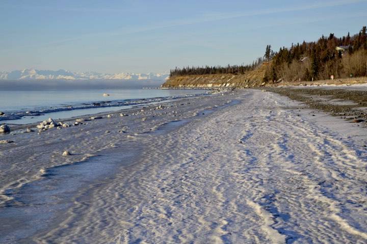 Eroding bluffs can be see on the Kenai Beach on Friday. (Photo by Victoria Petersen/Peninsula Clarion)