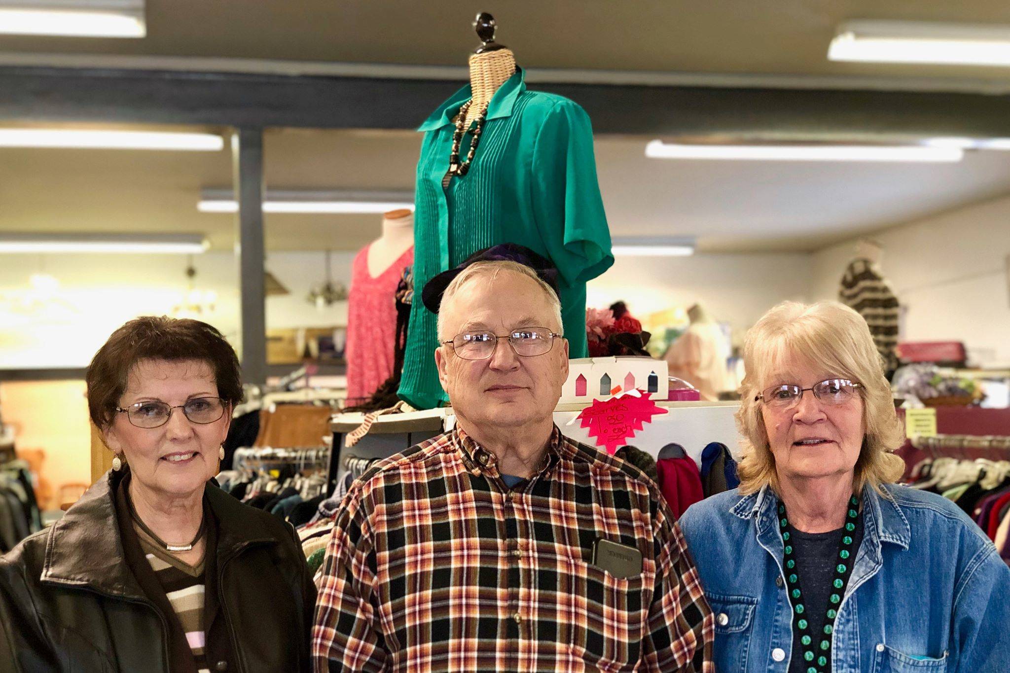 Jackie Swanson and Alex Zerbinos are board members for Bishop’s Attic in Soldotna, Alaska where Jean Warrick is a manager on Friday, Feb. 1, 2019. The thrift shop has seen an increase in donations and uses the items to give back to the community. (Photo by Victoria Petersen/Peninsula Clarion)
