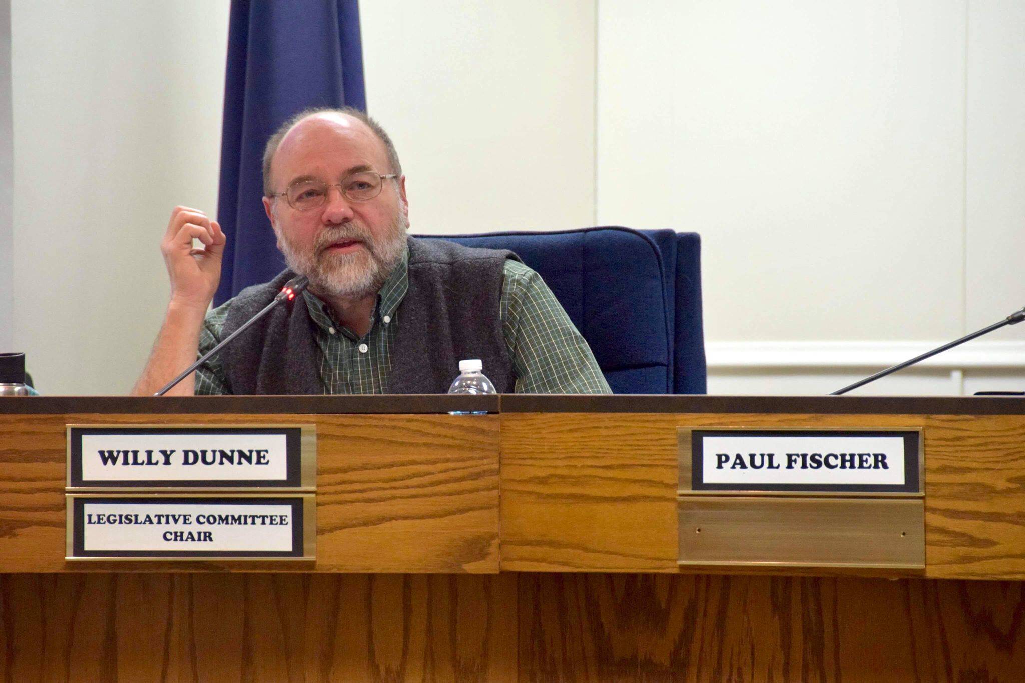 Assembly member Willy Dunne, speaks in support of education at the Tuesday, Feb. 5, 2019, Kenai Peninsula Borough Assembly meeting in Soldotna, Alaska. (Photo by Brian Mazurek/Peninsula Clarion)
