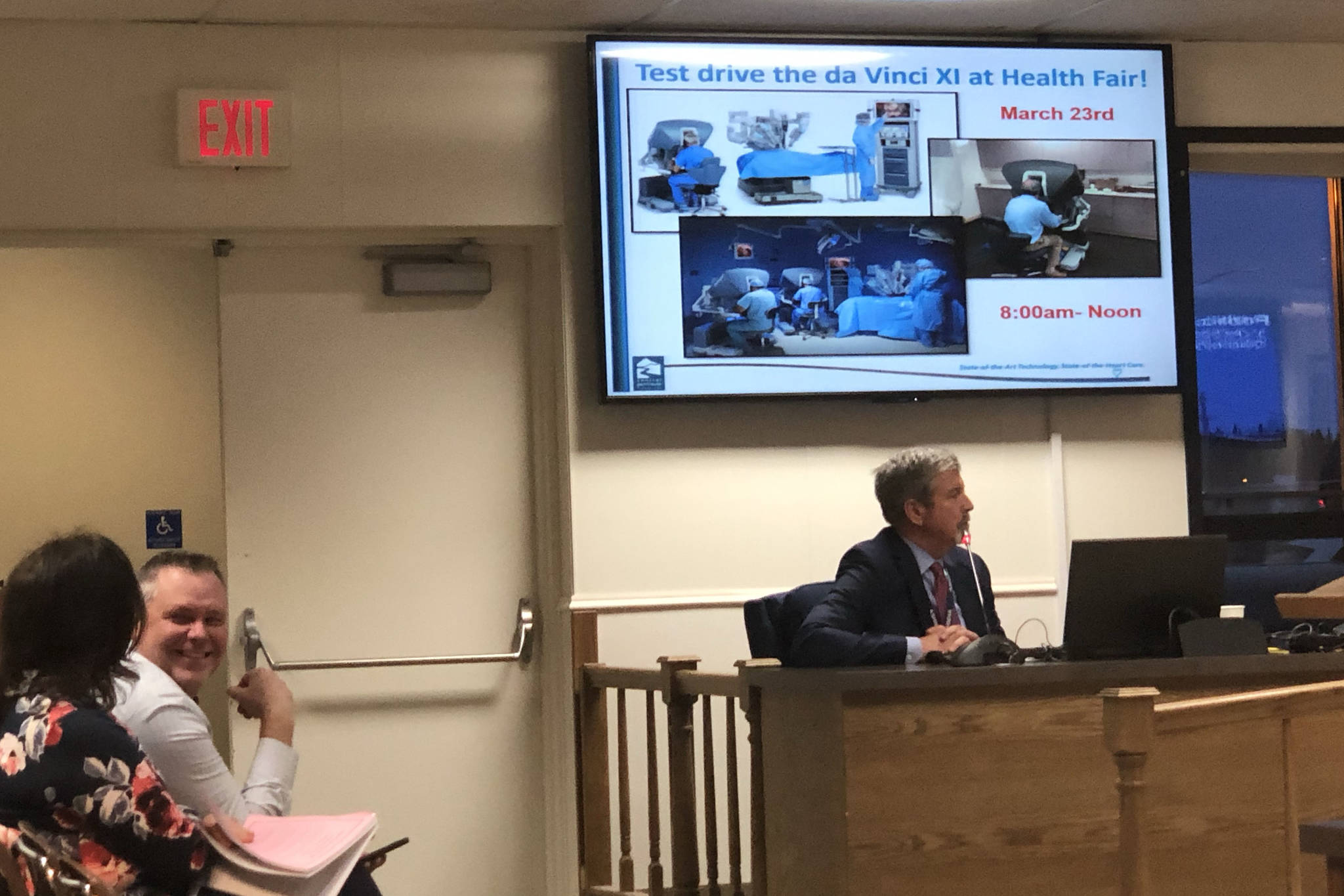 Central Peninsula Hospital CEO Rick Davis gives a presentation to the Kenai Peninsula Borough Assembly in the Betty J. Glick Assembly Chambers in Soldotna on Feb. 19, 2019. (Photo by Victoria Petersen/Peninsula Clarion)