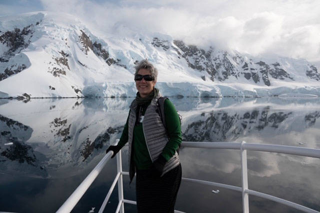 Kristin Mitchell smiles for the camera at Paradise Bay, Antarctica on Jan. 12, 2019. (Photo courtesy of Kristin Mitchell)