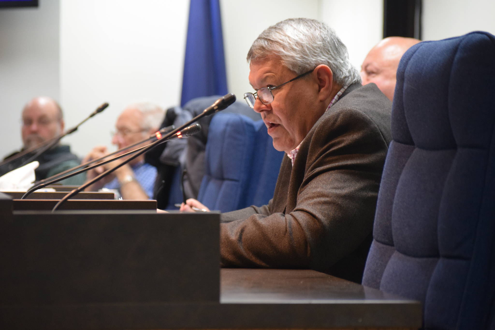 Mayor Charlie Pierce speaks at a Kenai Peninsula Borough meeting on Tuesday, Jan. 8, 2018. (Photo by Brian Mazurek/Peninsula Clarion)