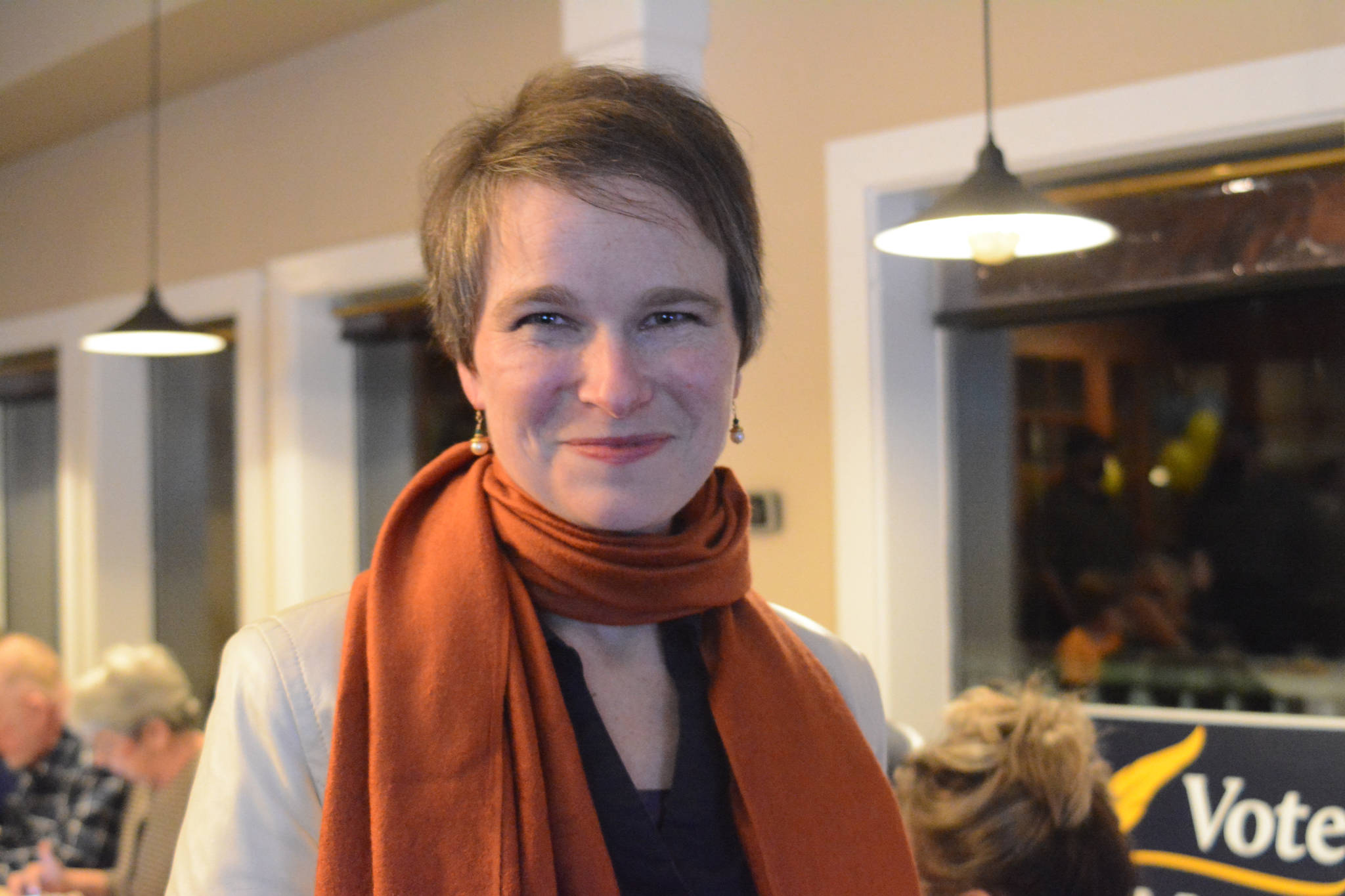 District 31 Rep. Sarah Vance, R-Homer, waits for results to come in at an election night party at Land’s End Resort on Nov. 6, 2018, in Homer, Alaska. (Photo by Michael Armstrong/Homer News)