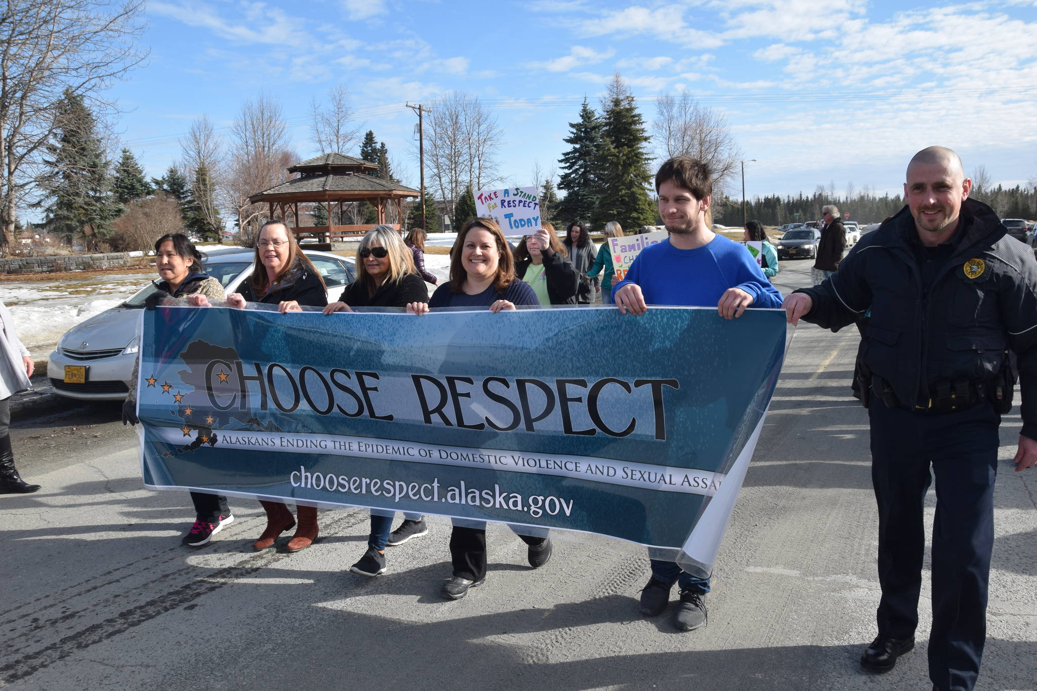 Peninsula residents participate in the annual Choose Respect March in Kenai, Alaska, on Wednesday, March 27, 2019. (Photo by Brian Mazurek/Peninsula Clarion)