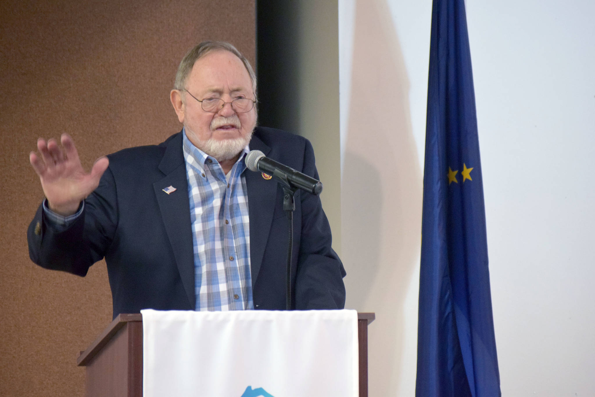 Rep. Don Young, R-Alaska, gives a presentation to the Kenai and Soldotna Chambers of Commerce during a luncheon at the Kenai Visitor’s Center in Kenai, Alaska on Tuesday, April 23, 2019. (Photo by Brian Mazurek/Peninsula Clarion)