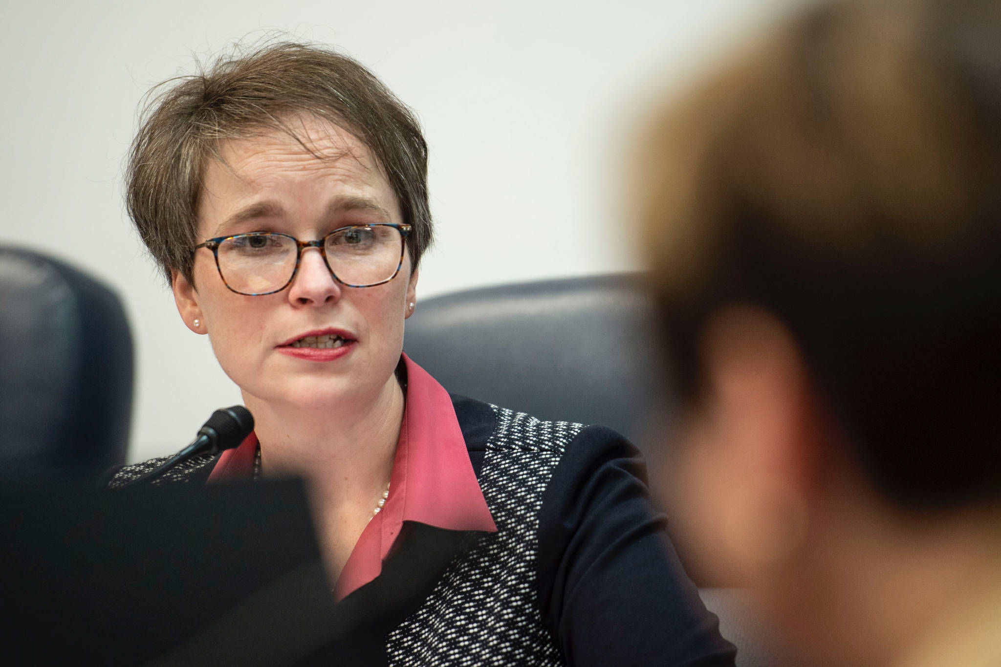 Rep. Sarah Vance, R-Homer, questions Angela Rodell, Chief Executive Officer of the Alaska Permanent Fund Corporation, during a House State Affairs Committee meeting about House Bill 139 at the Capitol on Thursday, April 25, 2019. (Michael Penn | Juneau Empire)