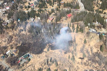 The fire in Ninilchik, Alaska, as seen from an aerial view on Saturday, April 27, 2019. (Photo by Tim Whitesell/Division of Forestry)