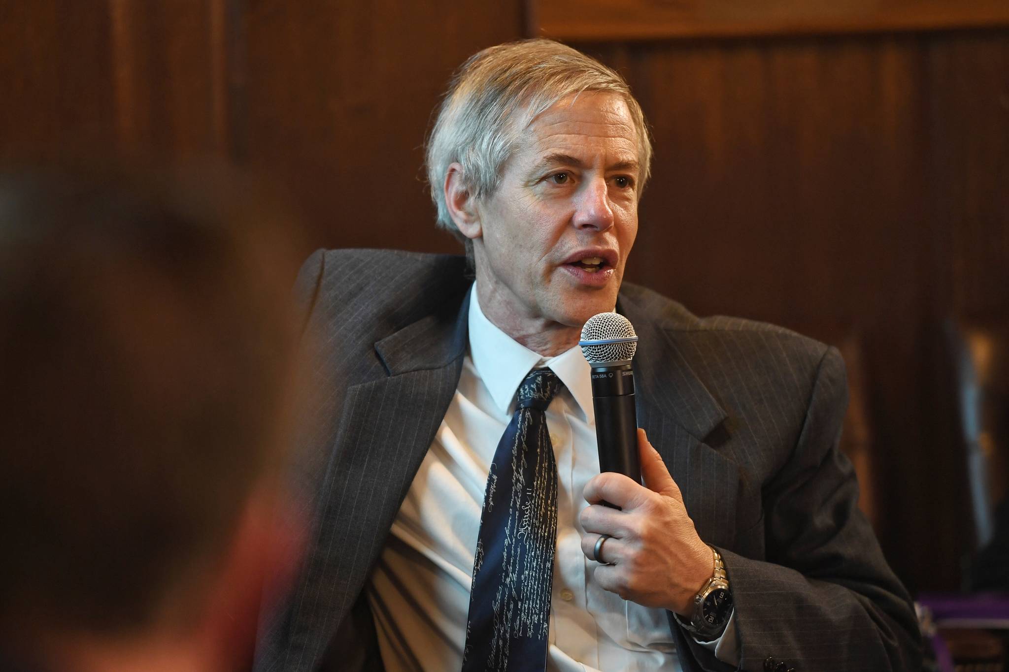 Rep. Matt Claman, D-Anchorage, speaks about the House passing a crime bill during a press conference at the Capitol on Wednesday, May 8, 2019. (Michael Penn | Juneau Empire)