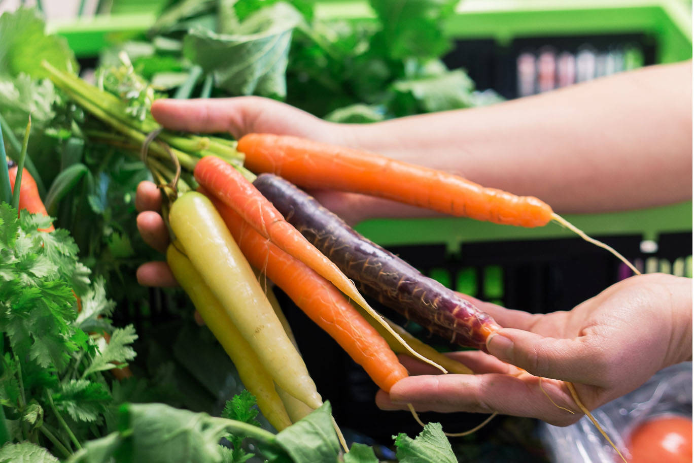 A customer admires the produce available for pick up at one of Alaska Food Hub’s designated locations in this undated photo. (Photo courtesy of Robbi Mixon/Alaska Food Hub)