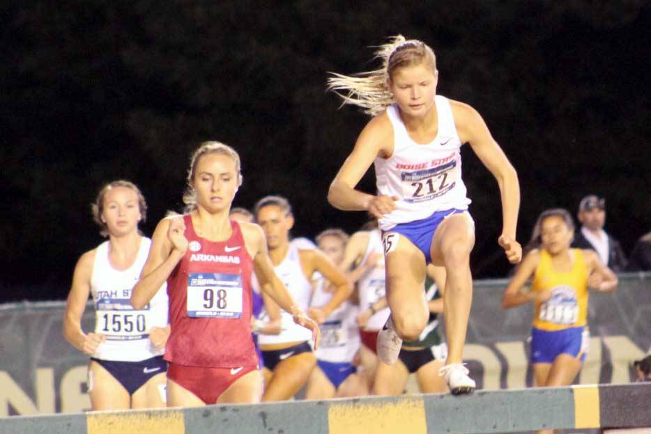 Allie Ostrander, a Boise State redshirt junior and 2015 graduate of Kenai Central, competes in the 3,000-meter steeplechase Friday, May 24, 2019, in the NCAA West Preliminary Round in Sacramento, California. (Photo provided by Boise State Athletics)