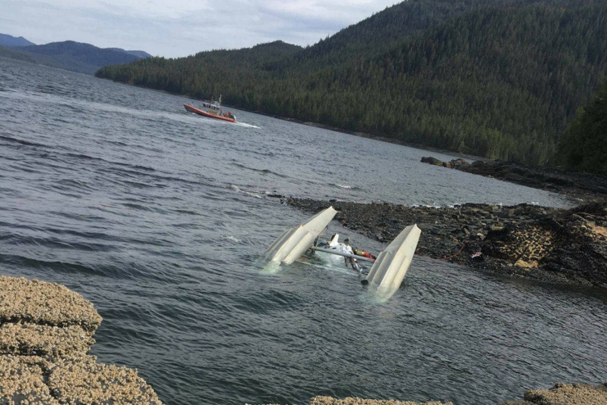 A Coast Guard Station Ketchikan 45-foot Response Boat-Medium boat crew searches for survivors from downed aircraft in the vicinity of George Inlet near Ketchikan, Alaska, May 13, 2019. The Coast Guard, Ketchikan Volunteer Rescue Squad, good Samaritans and multiple other agencies have searched extensively and continue to search for survivors from the crash. (Courtesy photo | U.S. Coast Guard)