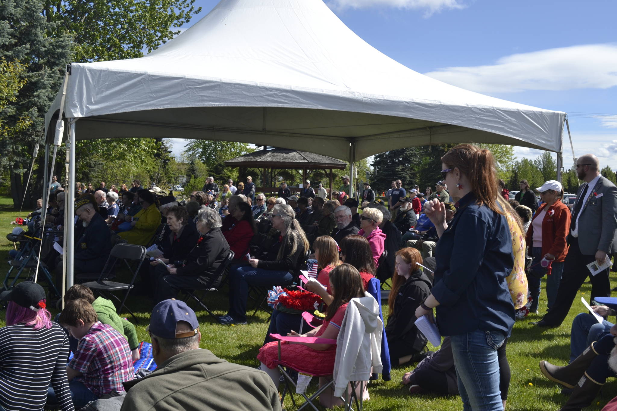 Dozens of residents and veterans gathered to celebrate Memorial Day at Kenai’s Memorial Day ceremony on Monday, May 27, 2019, in Leif Hansen Memorial Park in Kenai, Alaska. (Photo by Victoria Petersen/Peninsula Clarion)                                Dozens of residents and veterans gathered to celebrate Memorial Day at Kenai’s Memorial Day ceremony on Monday, May 27, 2019, in Leif Hansen Memorial Park in Kenai, Alaska. (Photo by Victoria Petersen/Peninsula Clarion)