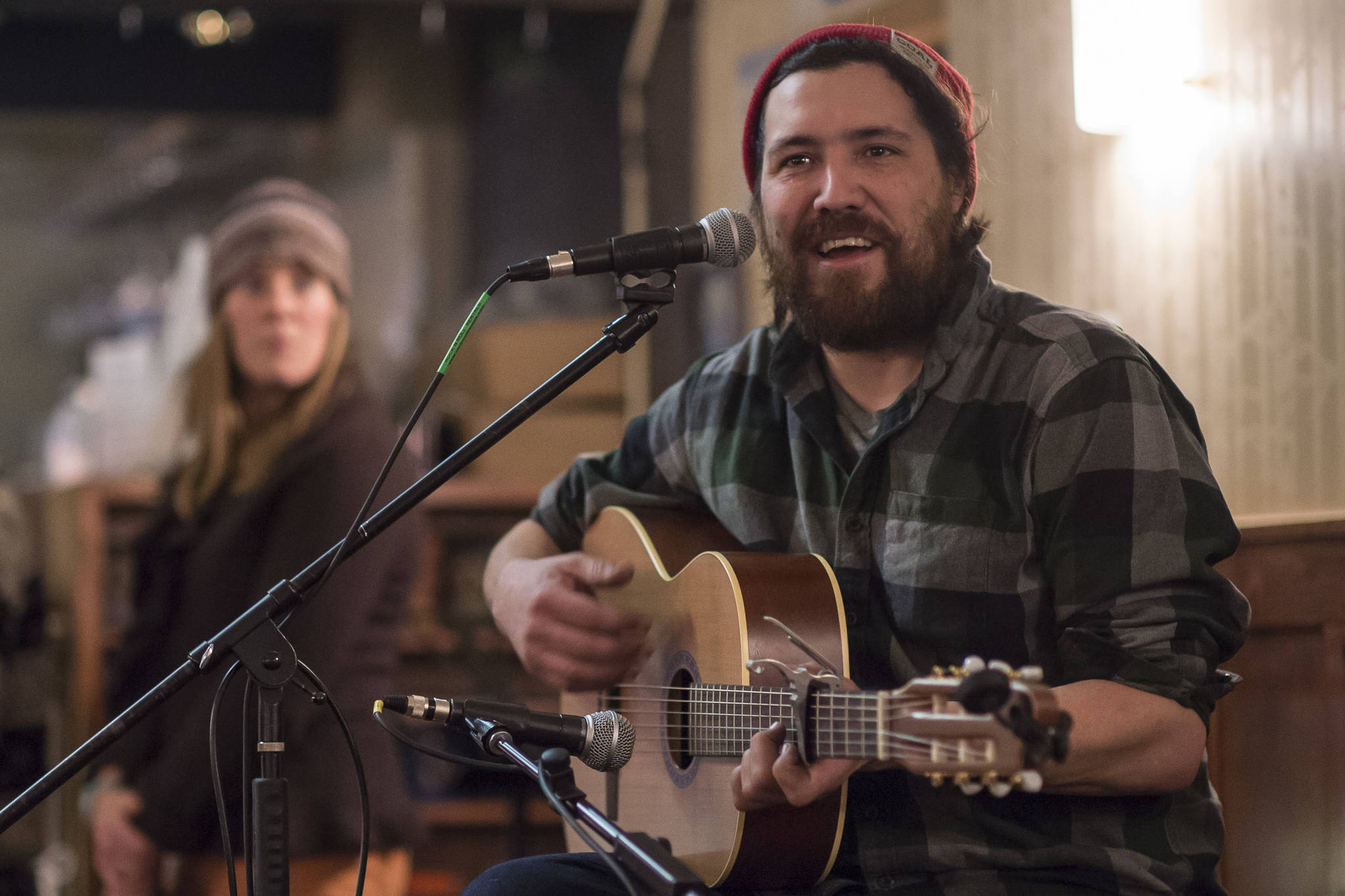 Daniel Firmin plays a two-song set during the Mountainside Open Mic & Art Night at The Rookery on Oct. 31, 2018. (Michael Penn | Juneau Empire)